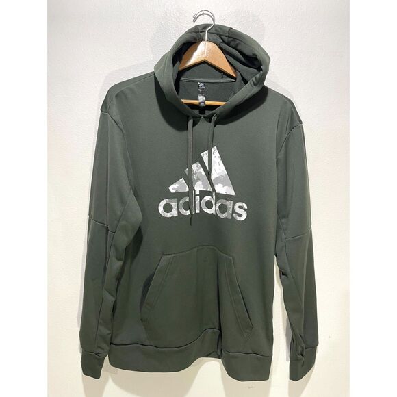 Adidas hooded sweatshirt gray camo logo athleisure sport casual winter men's L - Picture 1 of 6
